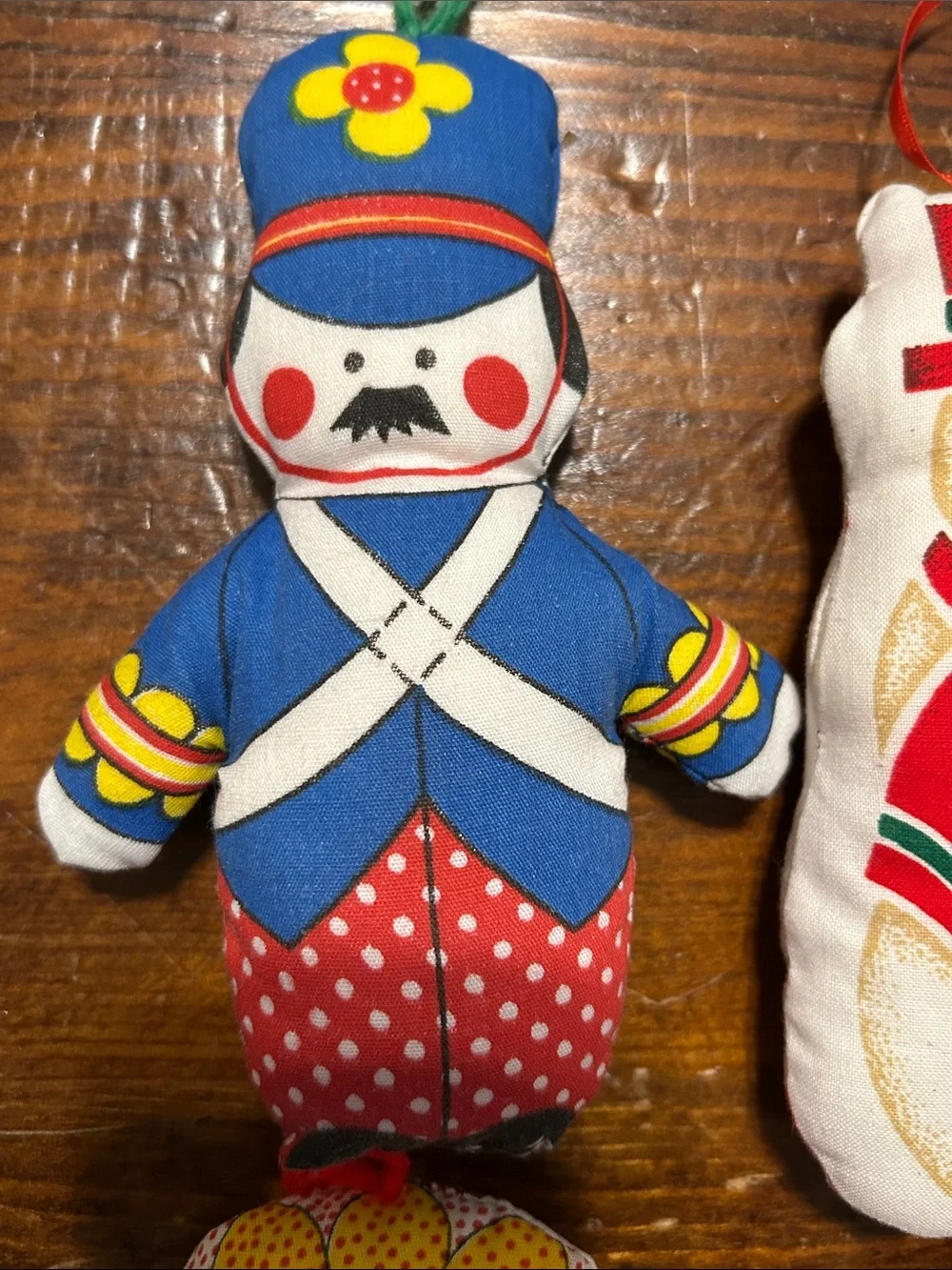 Holiday Plush Ornament Set vintage 1970 Calico Stuffed Fabric Ornaments
